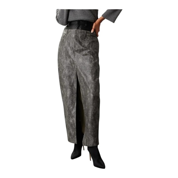 AFRM Easton Faux Leather Double Maxi Skirt in Charcoal Gray Size 29 - Picture 1 of 8